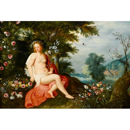 Flora Seated in a Wooded Landscape and Surrounded by Flowers